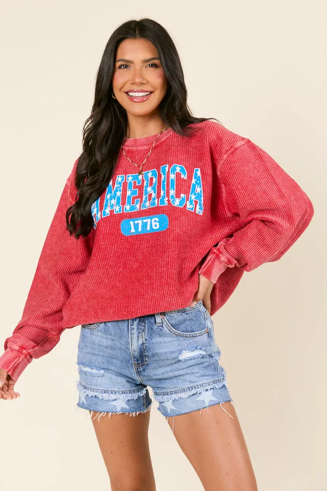 America Star 1776 Red Corded Graphic Sweatshirt FINAL SALE sold by Pink Lily product image thumbnail 3