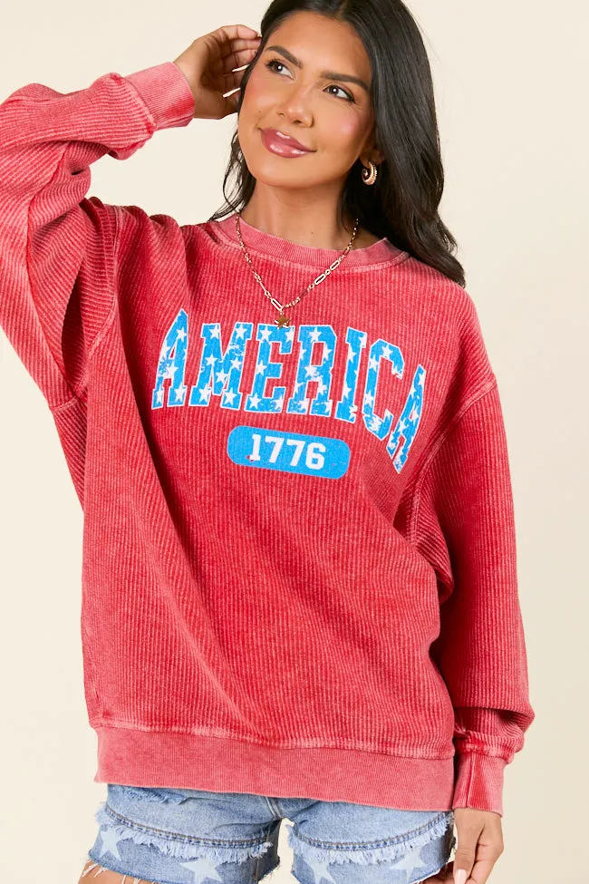 America Star 1776 Red Corded Graphic Sweatshirt FINAL SALE sold by Pink Lily product image thumbnail 2