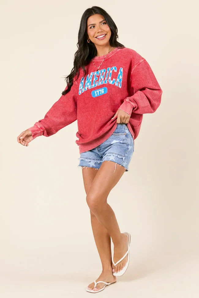 America Star 1776 Red Corded Graphic Sweatshirt FINAL SALE sold by Pink Lily product image thumbnail 4