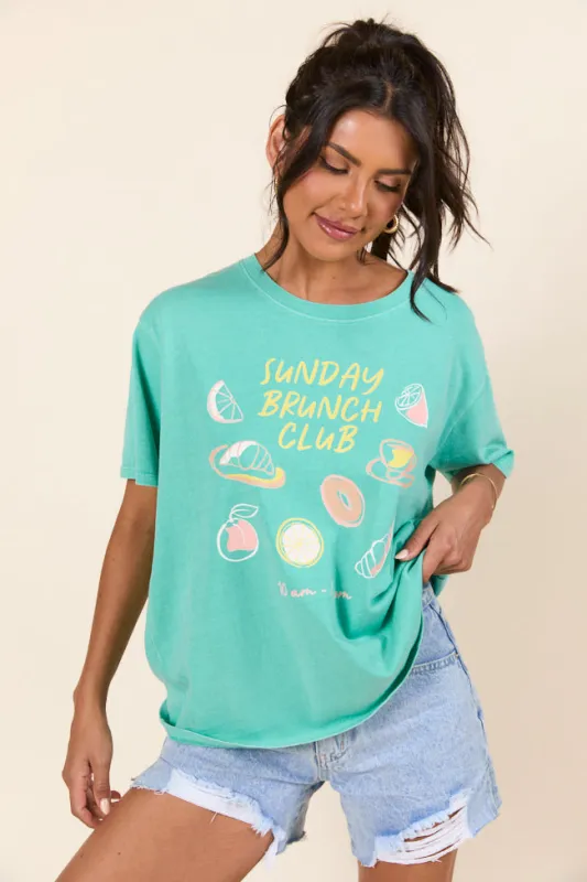 Sunday Brunch Club Mint Graphic Tee SALE sold by Pink Lily