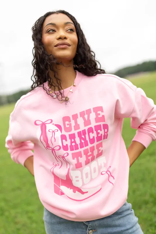 Give Cancer The Boot Light Pink Graphic Sweatshirt sold by Pink Lily