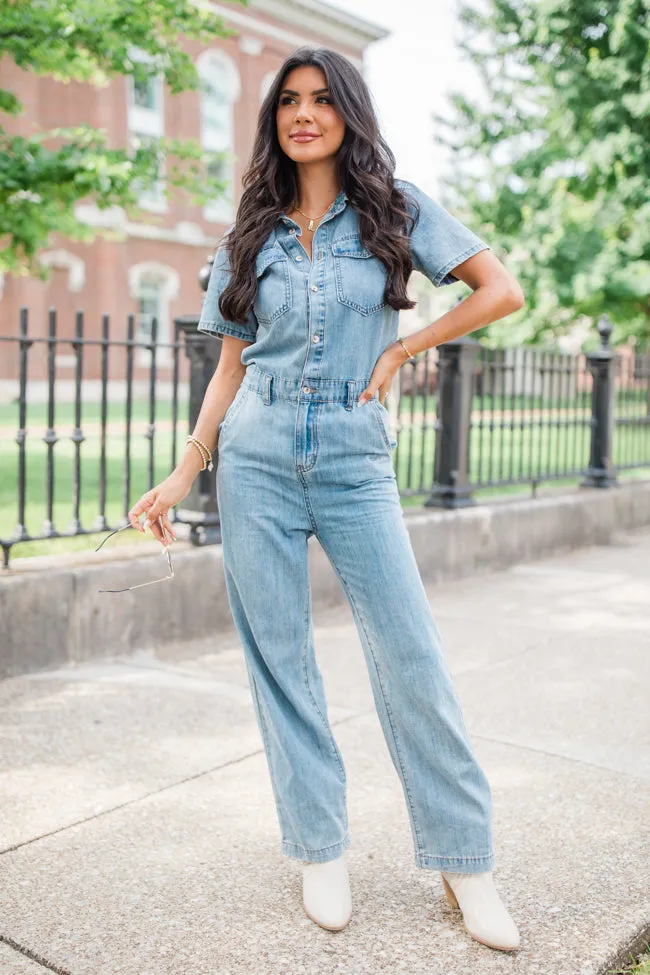 Chances Are Medium Wash Button Up Denim Jumpsuit FINAL SALE sold by Pink Lily product image thumbnail 3