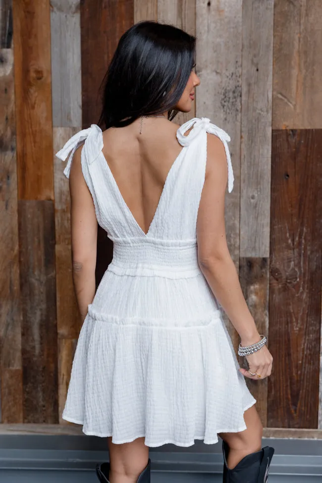 Secret Crush White Tie Shoulder V-Neck Dress FINAL SALE sold by Pink Lily product image thumbnail 4