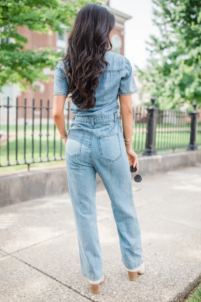 Chances Are Medium Wash Button Up Denim Jumpsuit FINAL SALE sold by Pink Lily product image thumbnail 5