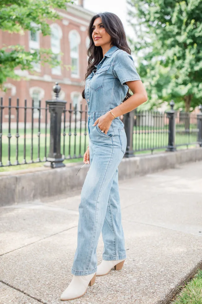 Chances Are Medium Wash Button Up Denim Jumpsuit FINAL SALE sold by Pink Lily product image thumbnail 4