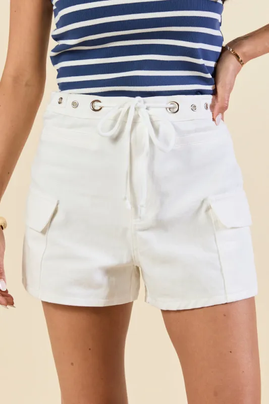 It's Your Turn Grommet Detail White Shorts FINAL SALE sold by Pink Lily