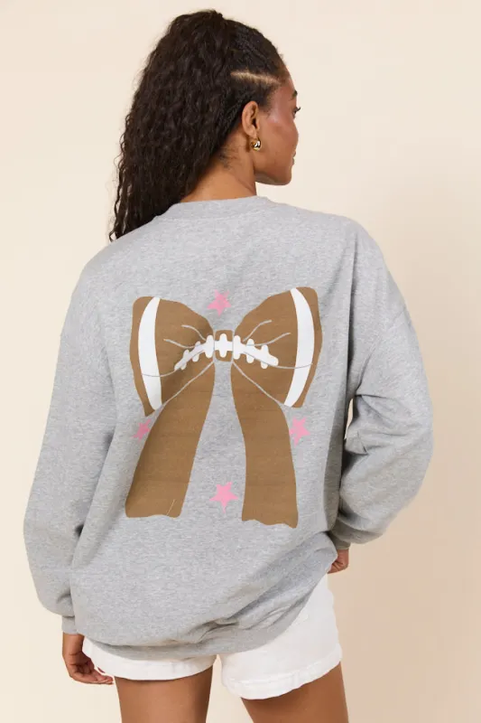 Football Bow Light Grey Graphic Sweatshirt SALE sold by Pink Lily