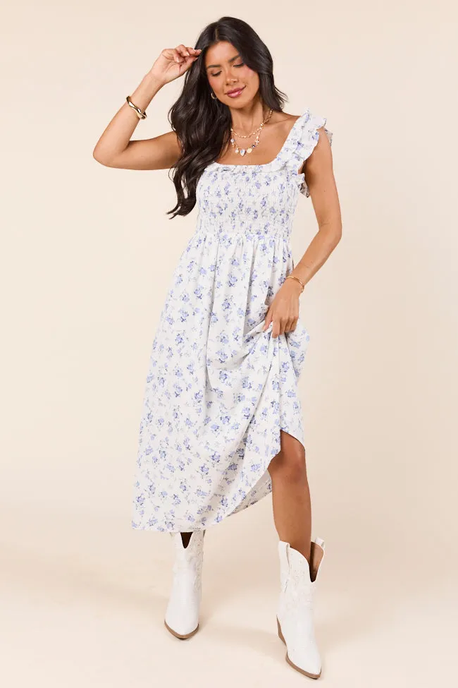 Lizzy Ruffle Smocked Top Blue Floral Maxi Dress SALE sold by Pink Lily product image thumbnail 5