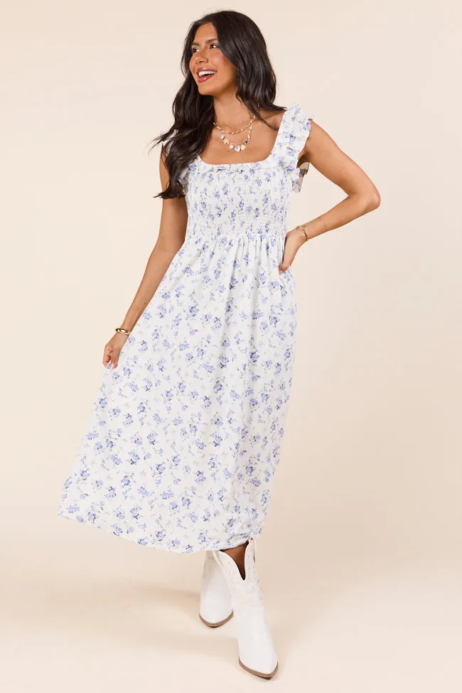 Lizzy Ruffle Smocked Top Blue Floral Maxi Dress SALE sold by Pink Lily product image thumbnail 3