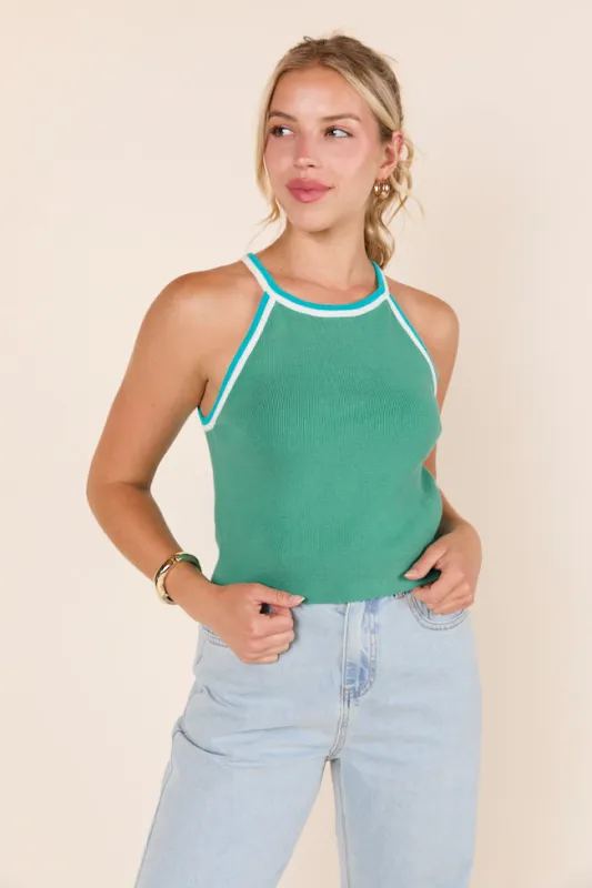 Graely Sleeveless Halter Green Sweater FINAL SALE made by Pink Lily