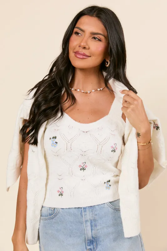 Kaitlyn Flower Embroidered Tank Top sold by Pink Lily