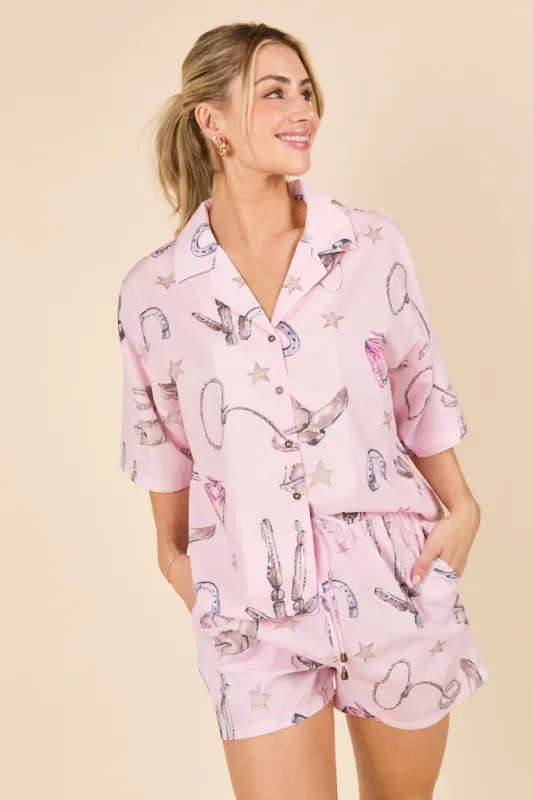 Skye Oversized Pink Western Print Pajama Top FINAL SALE sold by Pink Lily