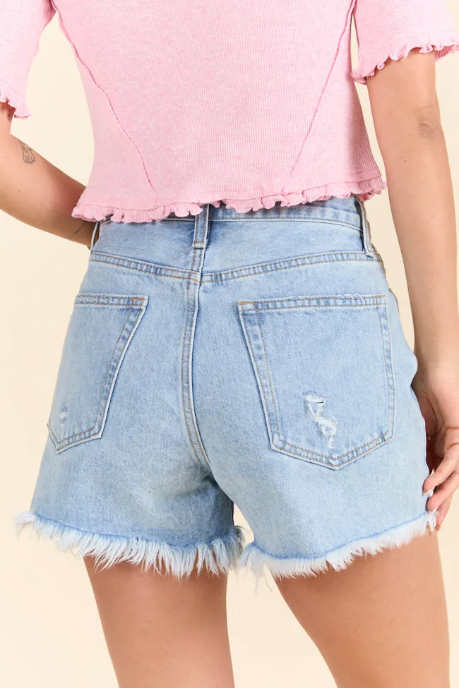 Good Starts Light Wash Distressed Denim Shorts sold by Pink Lily product image thumbnail 4