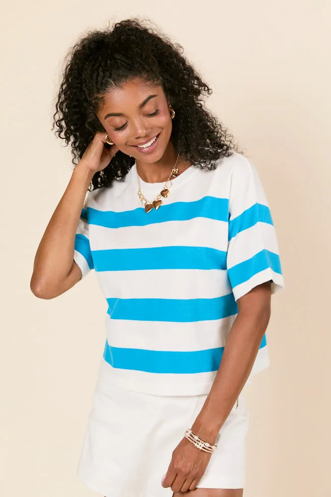 Hailey Blue and White Stripe T-Shirt Sweater FINAL SALE sold by Pink Lily