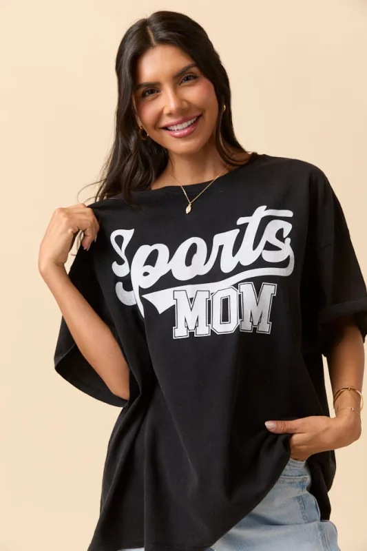 Sports Mom Black Oversized Graphic Tee sold by Pink Lily