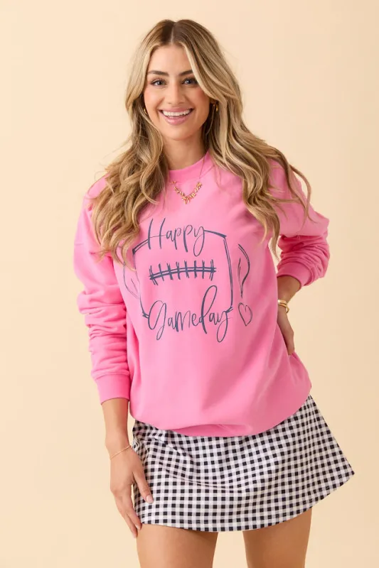Happy Gameday Pink Graphic Sweatshirt sold by Pink Lily