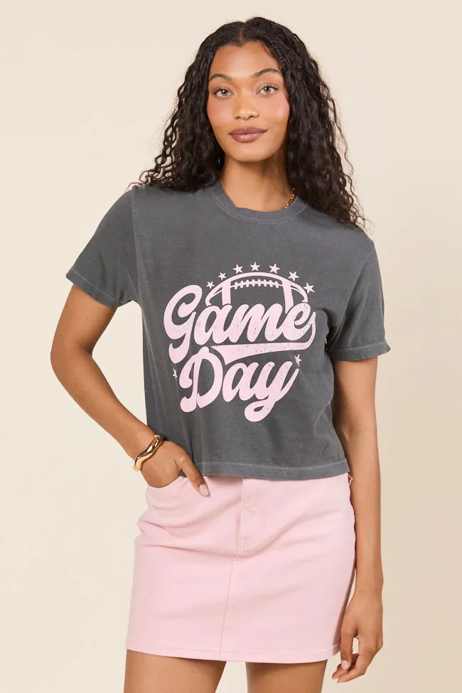 Game Day Script Dark Grey Boxy Graphic Tee sold by Pink Lily