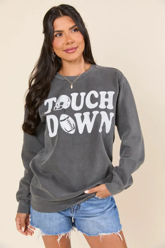 Touchdown Printed Dark Grey Graphic Sweatshirt sold by Pink Lily