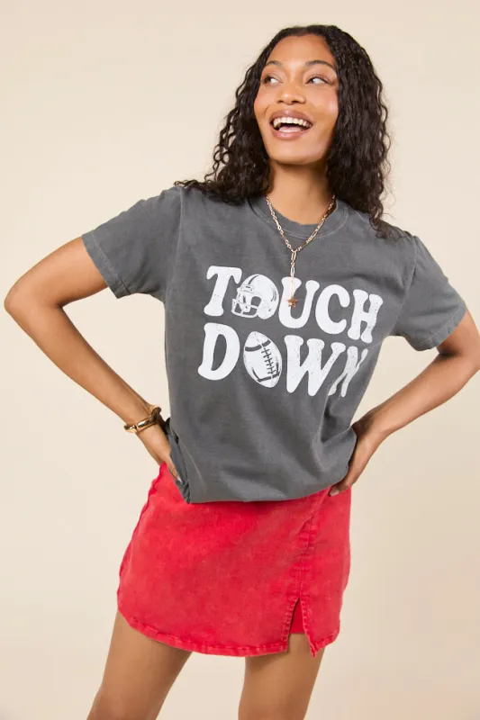 Touchdown Printed Dark Grey Graphic Tee sold by Pink Lily