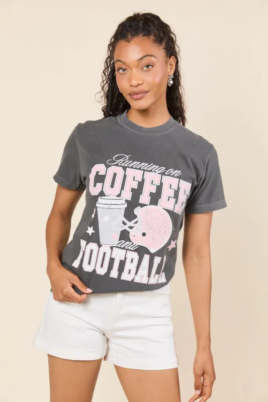 Running on Coffee and Football Dark Grey Graphic Tee sold by Pink Lily