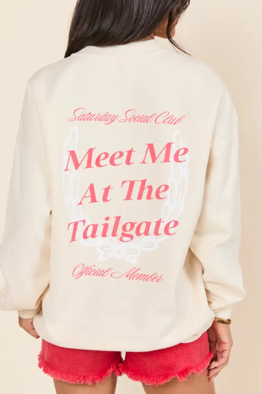 Meet Me At The Tailgate Cream Graphic Sweatshirt sold by Pink Lily