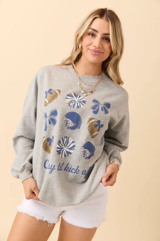 Football Icon Navy and White Light Grey Graphic Sweatshirt sold by Pink Lily