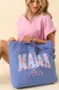 Mama Floral Bow Periwinkle Blue Graphic Tote Bag sold by Pink Lily