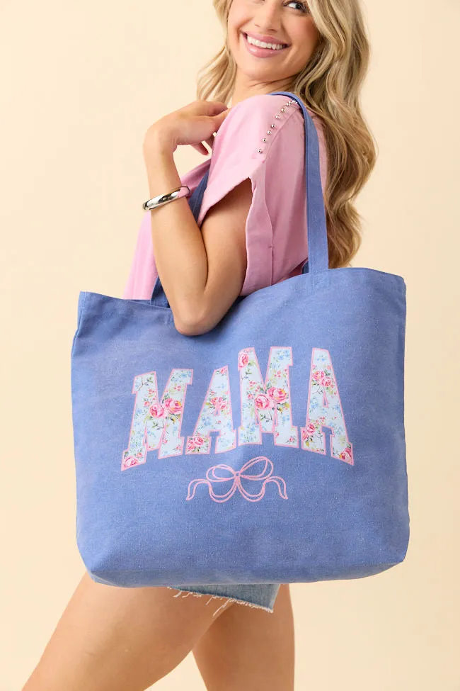 Mama Floral Bow Periwinkle Blue Graphic Tote Bag sold by Pink Lily