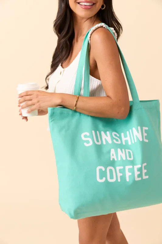 Sunshine and Coffee Sea Glass Green Graphic Tote Bag sold by Pink Lily