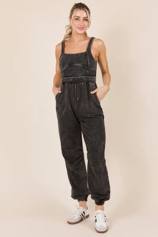 Tayler Acid Wash Black Jumpsuit sold by Pink Lily