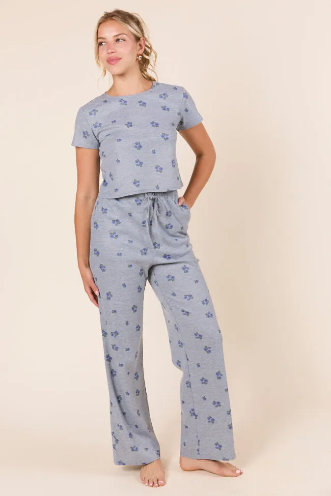Lainey Waffle Knit Blue Floral Pajama Pants SALE sold by Pink Lily product image thumbnail 2