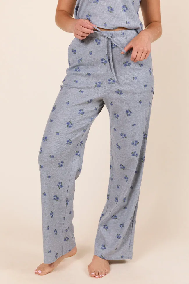 Lainey Waffle Knit Blue Floral Pajama Pants SALE sold by Pink Lily