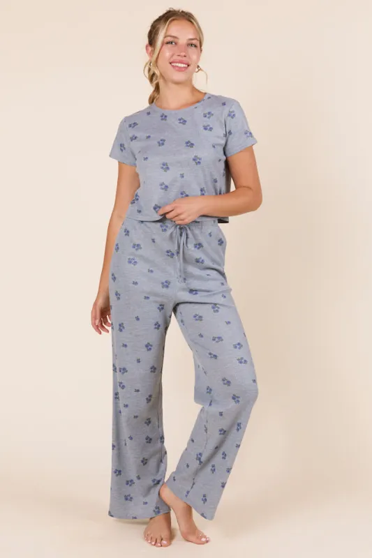 Lainey Waffle Knit Blue Floral Pajama Top SALE sold by Pink Lily