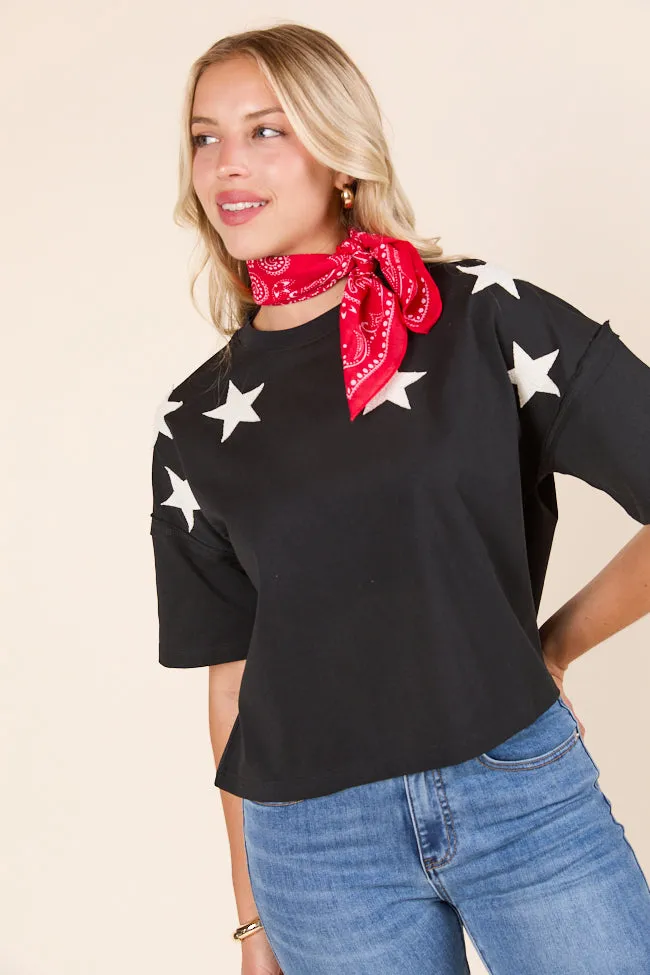 Sally Black Stars Cropped Knit Short Sleeve Top FINAL SALE sold by Pink Lily