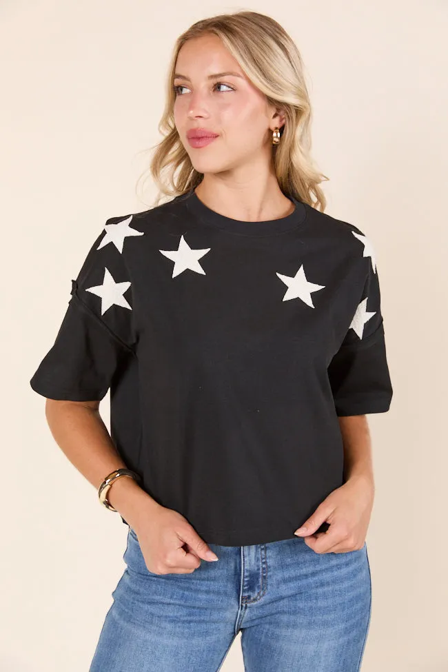 Sally Black Stars Cropped Knit Short Sleeve Top FINAL SALE sold by Pink Lily product image thumbnail 3