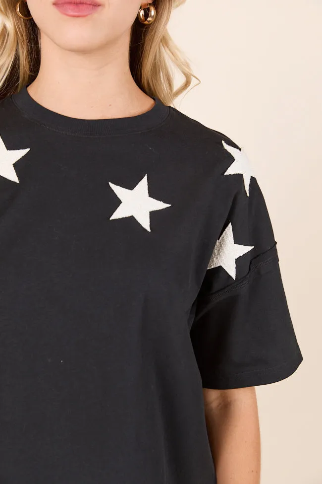 Sally Black Stars Cropped Knit Short Sleeve Top FINAL SALE sold by Pink Lily product image thumbnail 2