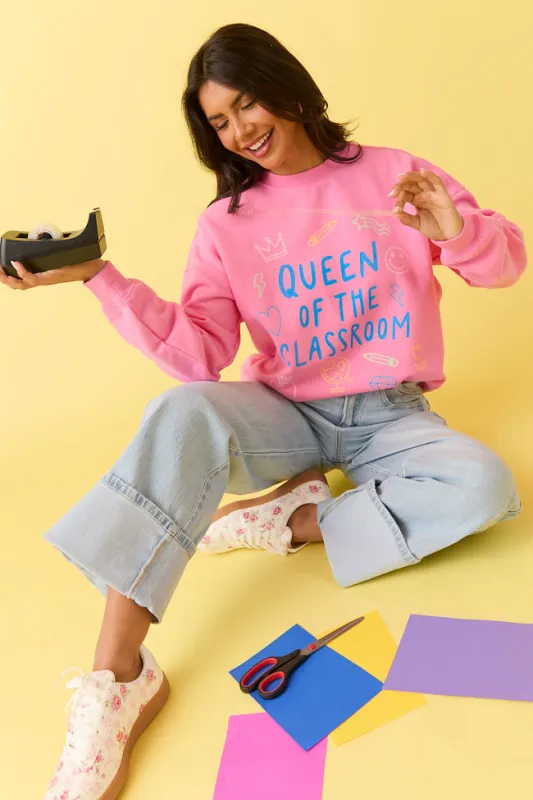 Queen Of The Classroom Pink Graphic Sweatshirt made by Pink Lily