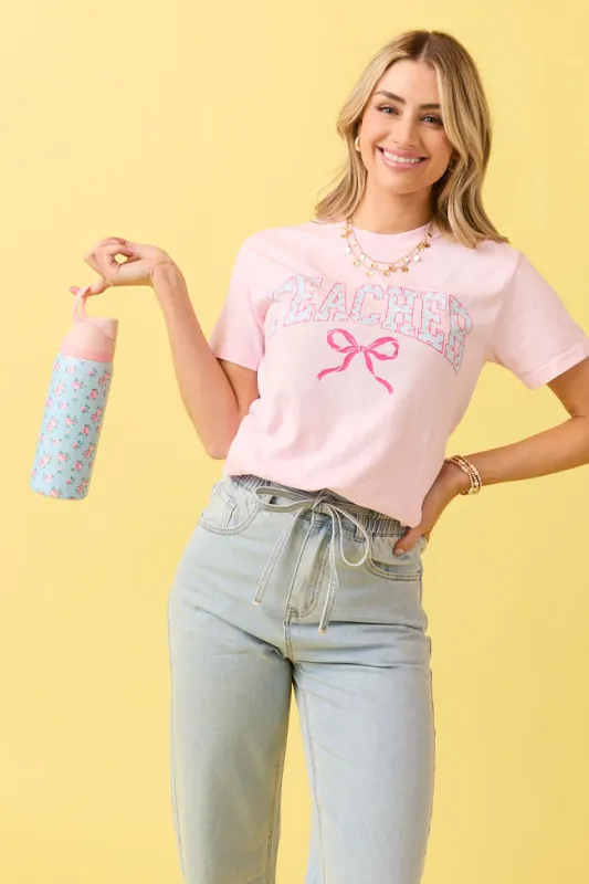 Teacher Block Florals Light Pink Graphic Tee sold by Pink Lily