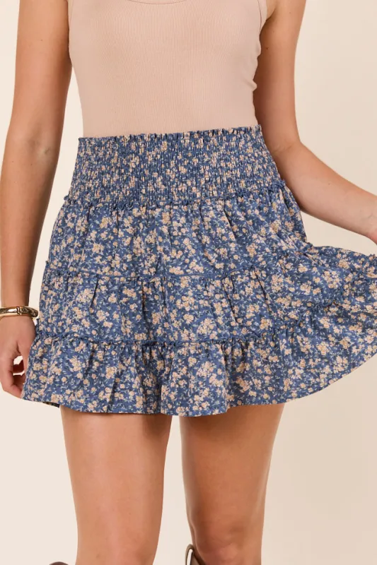 Through the Garden Navy Yellow Floral Skort sold by Pink Lily