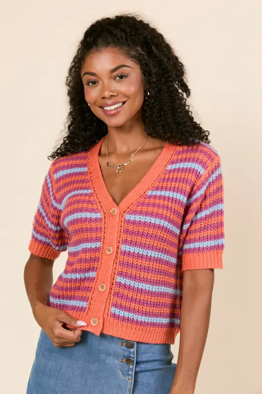Suzanne Multi Color Stripe Short Sleeve Cardigan FINAL SALE sold by Pink Lily