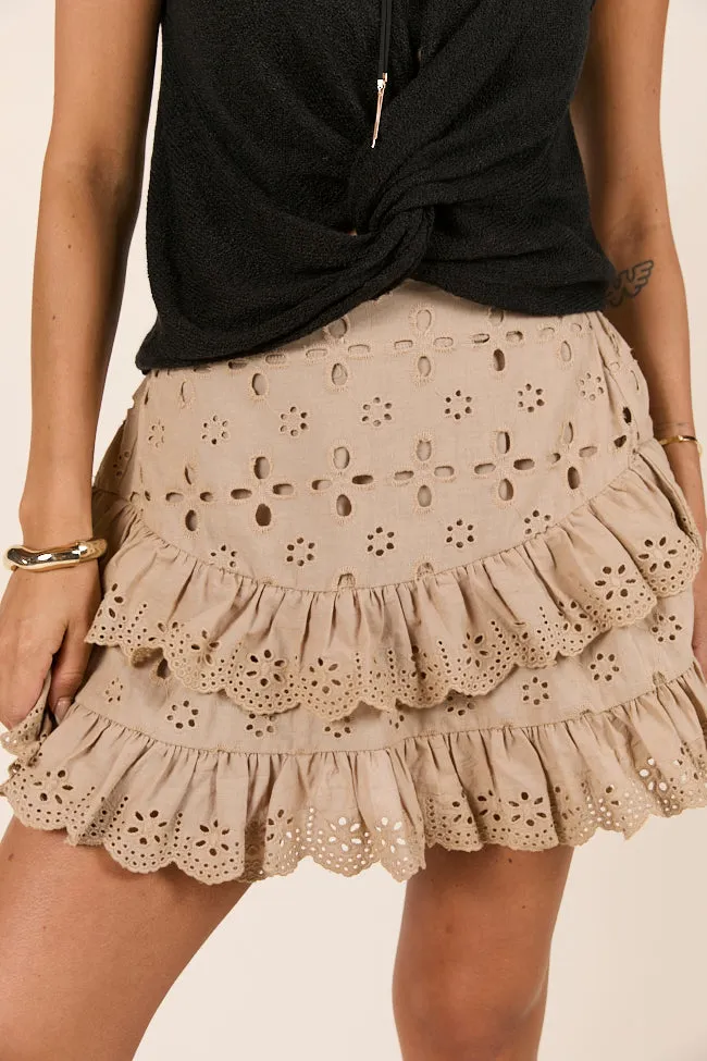 Marianne Khaki Eyelet Ruffle Skort sold by Pink Lily
