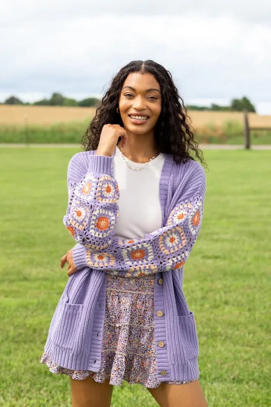 Posie Crochet Purple Sweater sold by Pink Lily