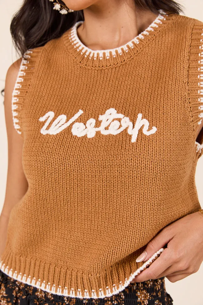 Selah Sleeveless Brown Western Sweater Vest FINAL SALE sold by Pink Lily product image thumbnail 3