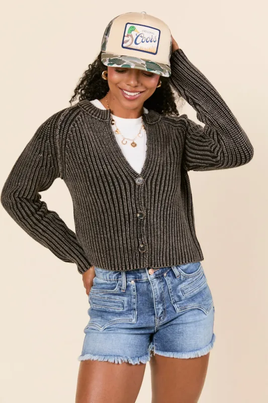 Livvy Long Sleeve Washed Black Cardigan sold by Pink Lily