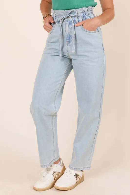 Gracie Light Wash Tie Waist Jeans sold by Pink Lily