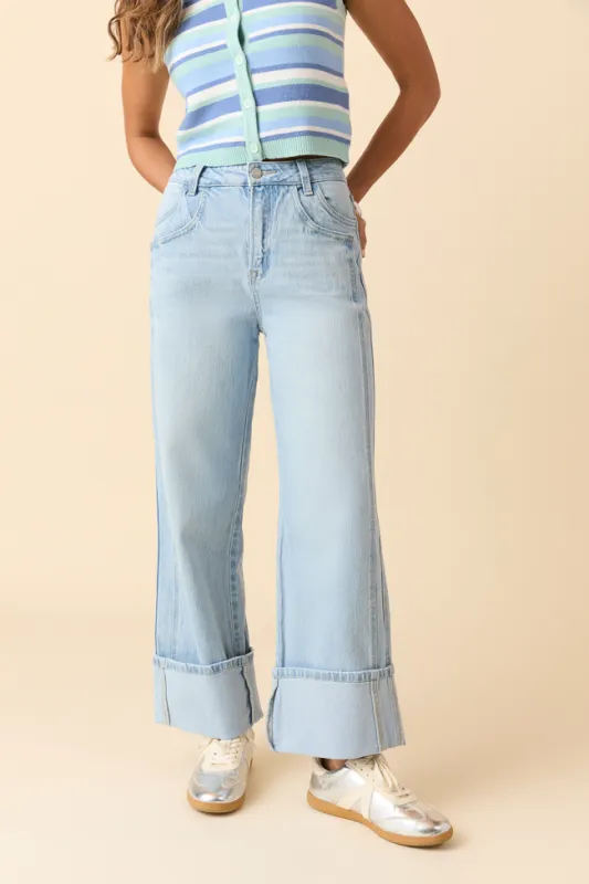 Cameron High Rise Cuffed Wide Leg Jeans SALE sold by Pink Lily