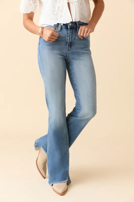 Sierra High Rise Slant Hem Flare Jeans FINAL SALE sold by Pink Lily
