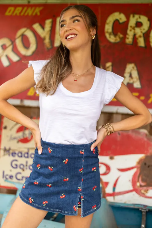 Opal Short Flutter Sleeve Sleeve White Tee sold by Pink Lily