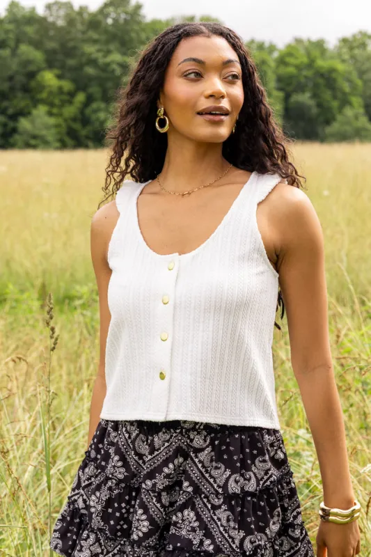 Gretta White Button Up Knit Tank sold by Pink Lily