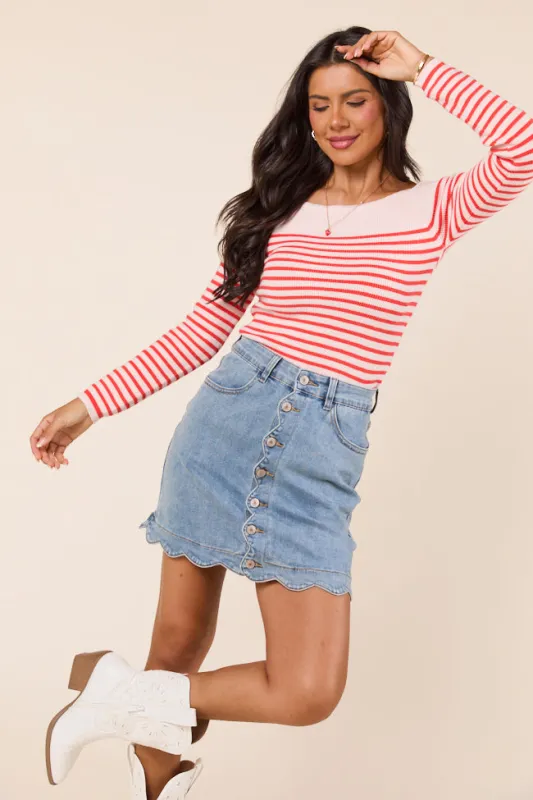 Emma Rose Long Sleeve Off Shoulder Striped Sweater sold by Pink Lily